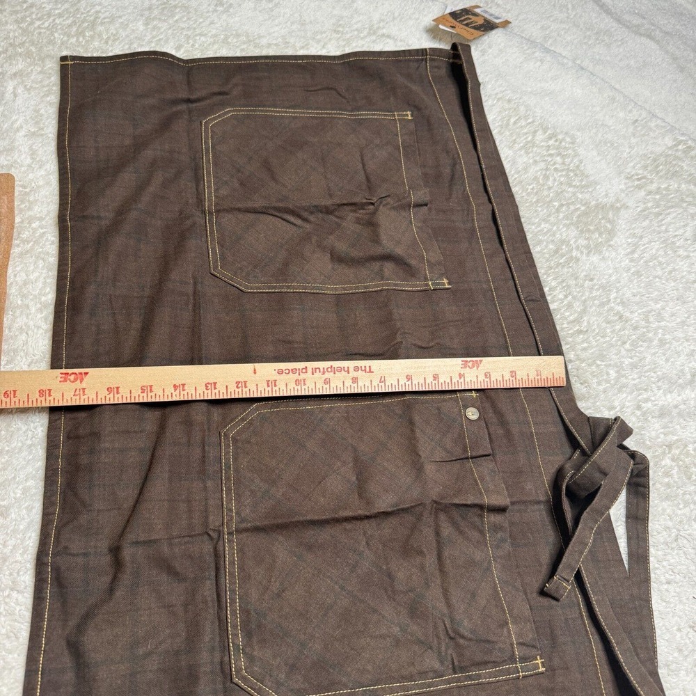 Chef Works Half Bistro Apron Olympia Reversible Plaid NEW Brown Blue Pockets - Picture 5 of 6